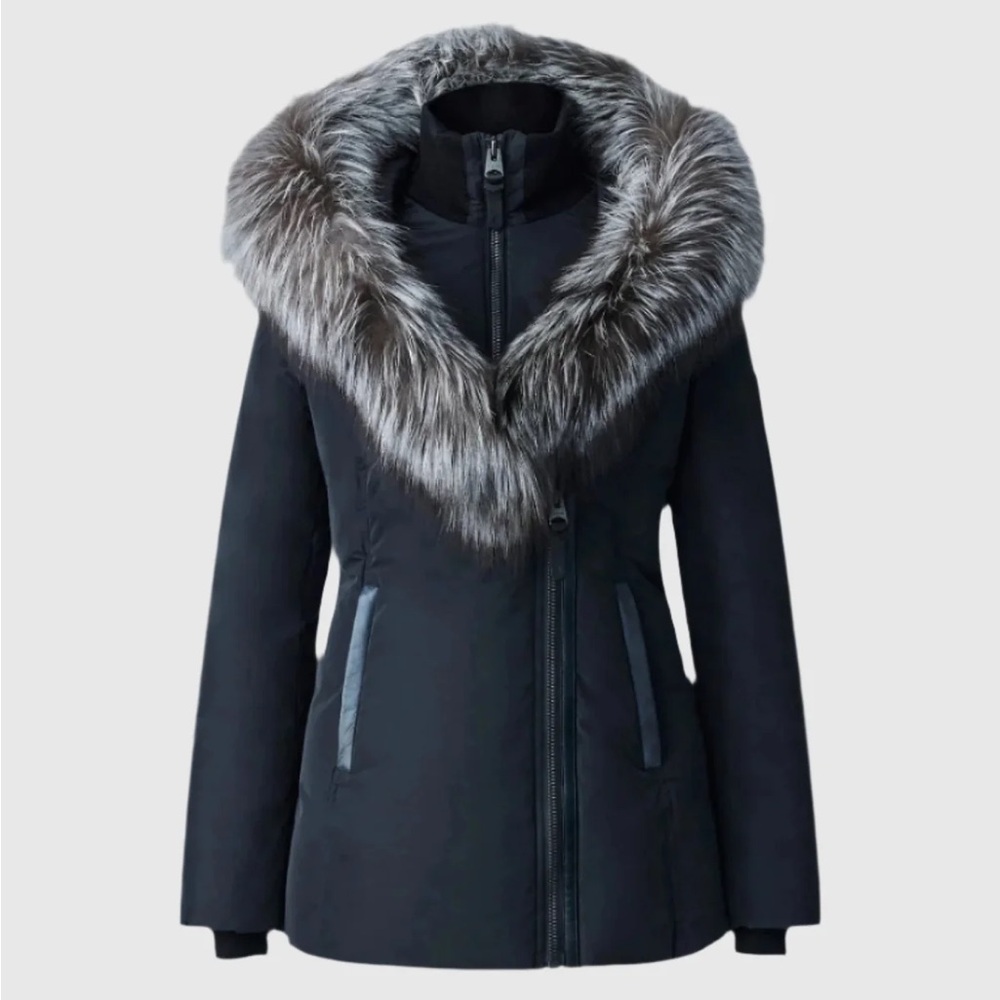 Mackage Black Puffer with Faux Fur Collar